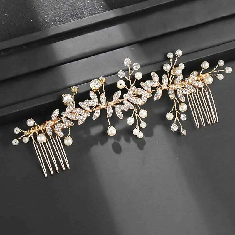 KIMLUD, Trend Hair Comb Bridal Tiaras Rhinestone Pearl Alloy Hairband Hairpin Wedding Hair Ornament Girls Daily Headwear Head Jewelry, 1, KIMLUD APPAREL - Womens Clothes