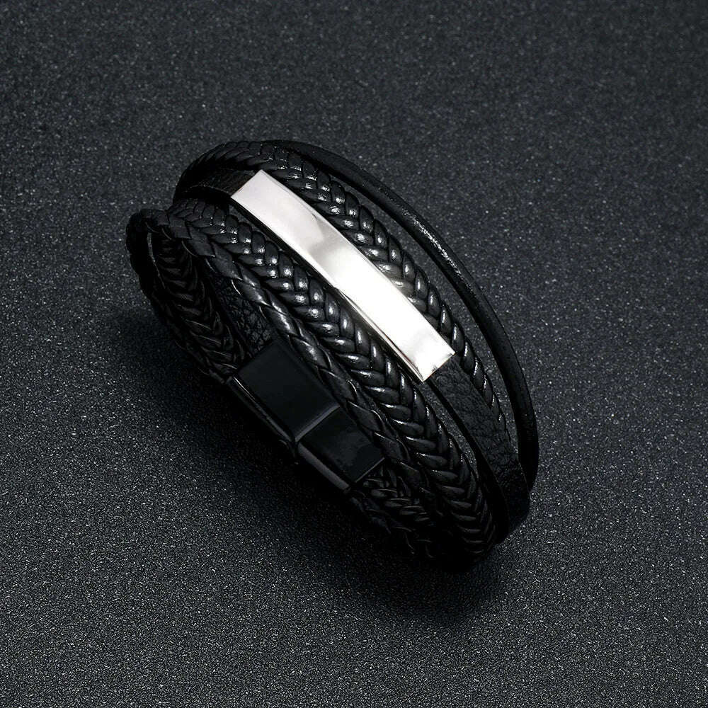 Trendy Leather Bracelets For Men Stainless Steel Bracelet 21CM Multilayer Braided Rope Bracelets for Male Jewelry Gifts - KIMLUD