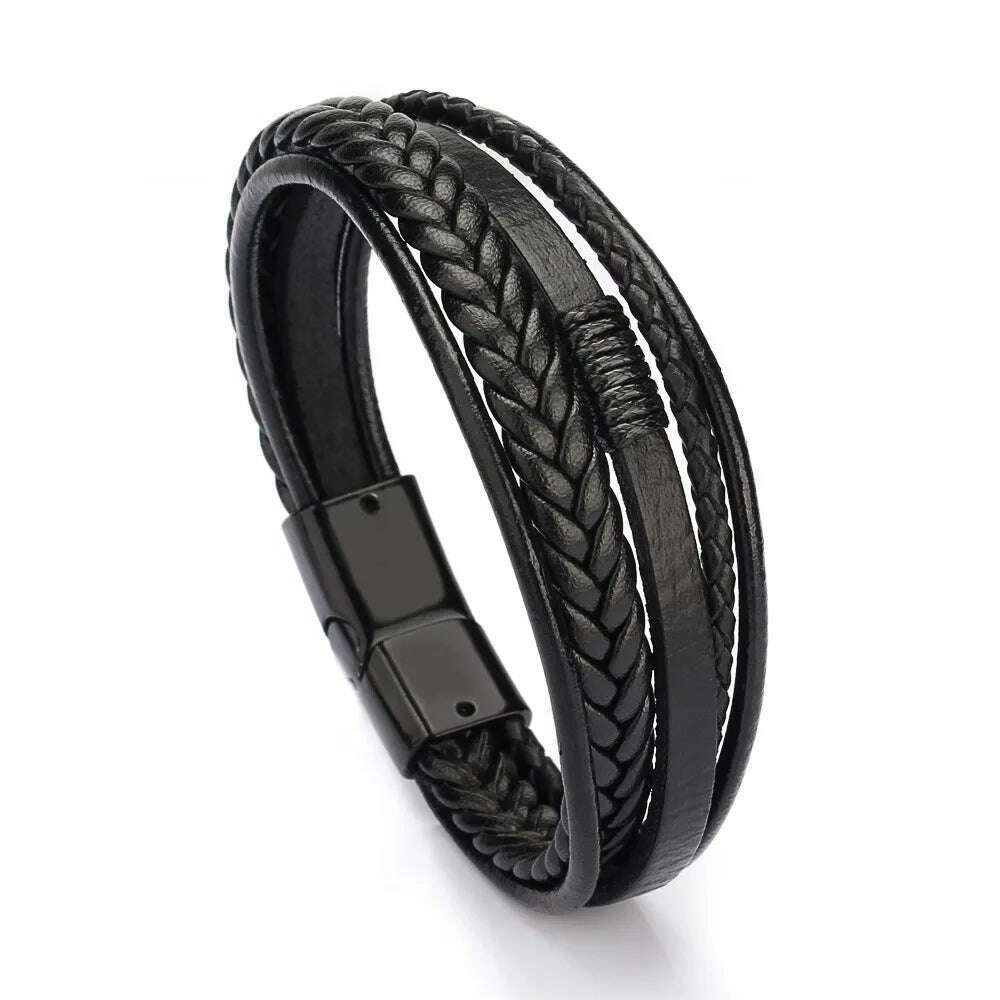 Trendy Leather Bracelets For Men Stainless Steel Bracelet 21CM Multilayer Braided Rope Bracelets for Male Jewelry Gifts - KIMLUD