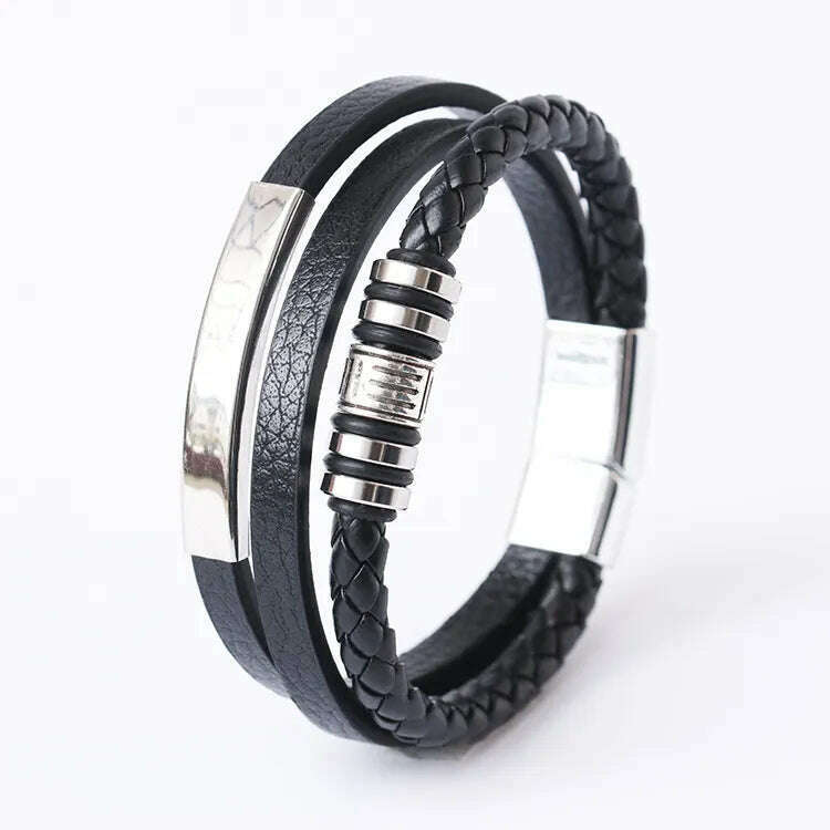 KIMLUD, Trendy Leather Bracelets For Men Stainless Steel Bracelet 21CM Multilayer Braided Rope Bracelets for Male Jewelry Gifts, 16 / 21, KIMLUD APPAREL - Womens Clothes