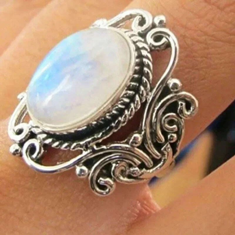 KIMLUD, Trendy New Design Electroplated Openwork Moonstone Ring Fashion Punk Street Style For Women Girls Party Jewelry s, CR6355white / 5, KIMLUD APPAREL - Womens Clothes