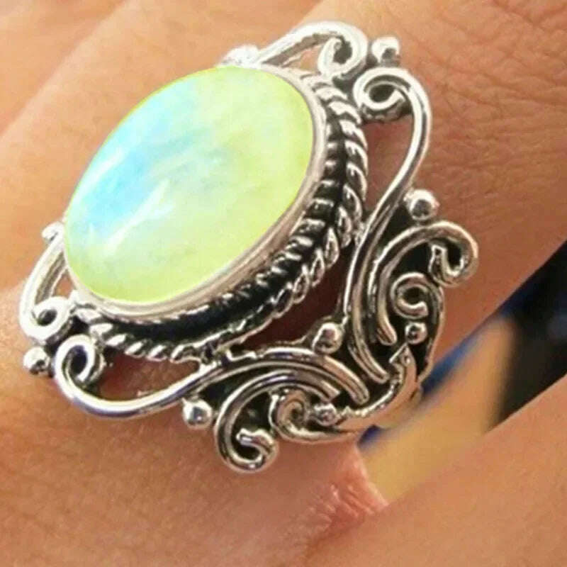 Trendy New Design Electroplated Openwork Moonstone Ring Fashion Punk Street Style For Women Girls Party Jewelry s - KIMLUD