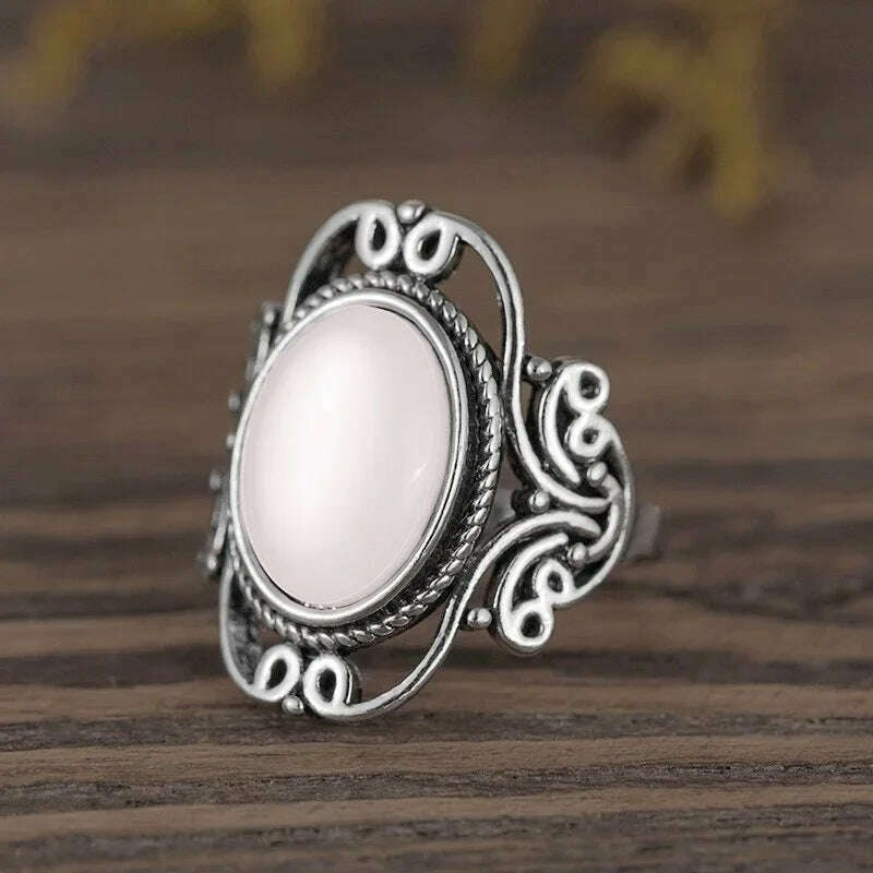 Trendy New Design Electroplated Openwork Moonstone Ring Fashion Punk Street Style For Women Girls Party Jewelry s - KIMLUD