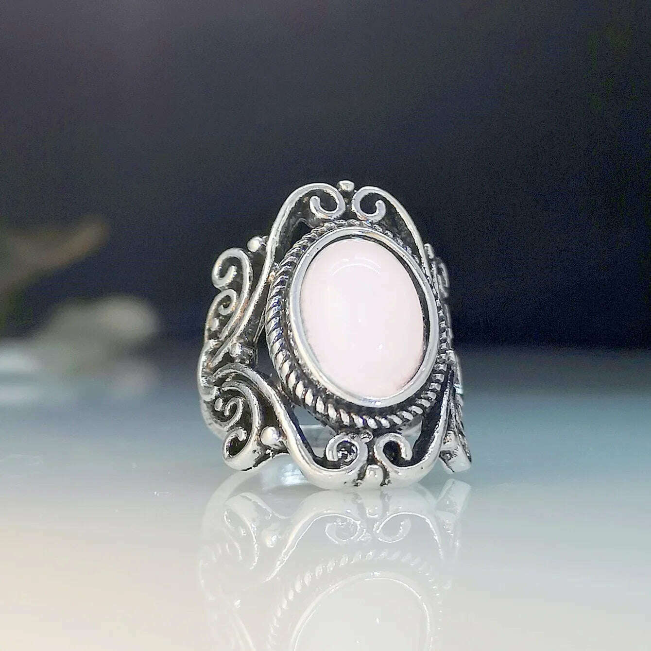 Trendy New Design Electroplated Openwork Moonstone Ring Fashion Punk Street Style For Women Girls Party Jewelry s - KIMLUD