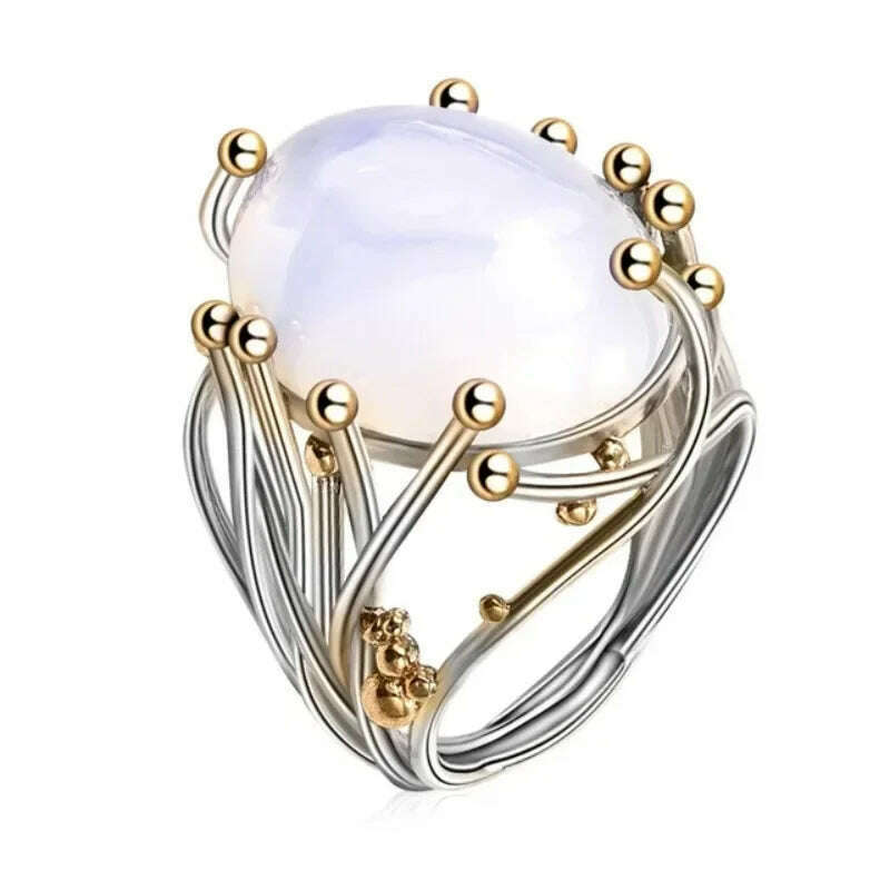 KIMLUD, Trendy New Design Electroplated Openwork Moonstone Ring Fashion Punk Street Style For Women Girls Party Jewelry s, AJZ117XS / 12, KIMLUD APPAREL - Womens Clothes