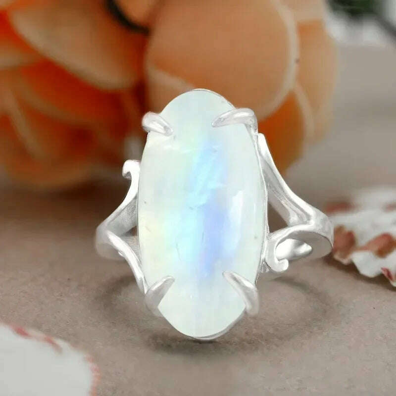 Trendy New Design Electroplated Openwork Moonstone Ring Fashion Punk Street Style For Women Girls Party Jewelry s - KIMLUD