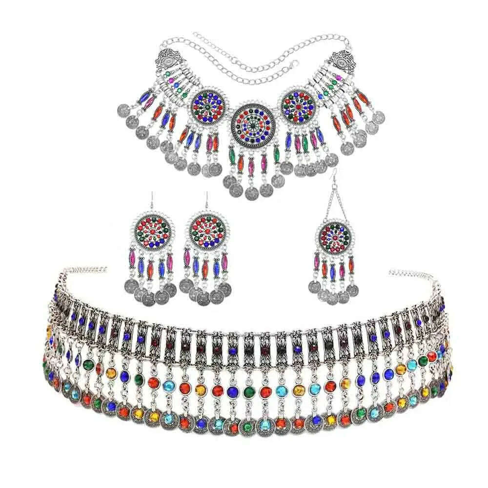 Turkish Bohemian Coin Necklaces Earrings Belly Chains Hair Clips Jewelry Sets for Women Afghan Indian Festival Party Jewelry - KIMLUD