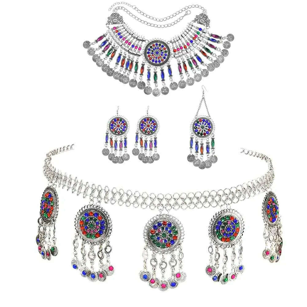 Turkish Bohemian Coin Necklaces Earrings Belly Chains Hair Clips Jewelry Sets for Women Afghan Indian Festival Party Jewelry - KIMLUD