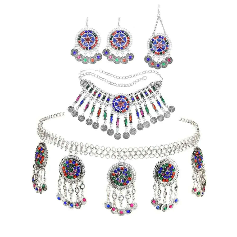 Turkish Bohemian Coin Necklaces Earrings Belly Chains Hair Clips Jewelry Sets for Women Afghan Indian Festival Party Jewelry - KIMLUD