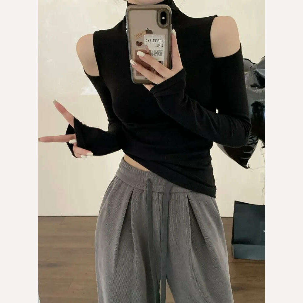 KIMLUD, Turtleneck T-shirts Women Slim Long Sleeve Designed Sexy Autumn Tops Elegant Office Lady Sweet Temper All-match Popular Korean, KIMLUD Womens Clothes