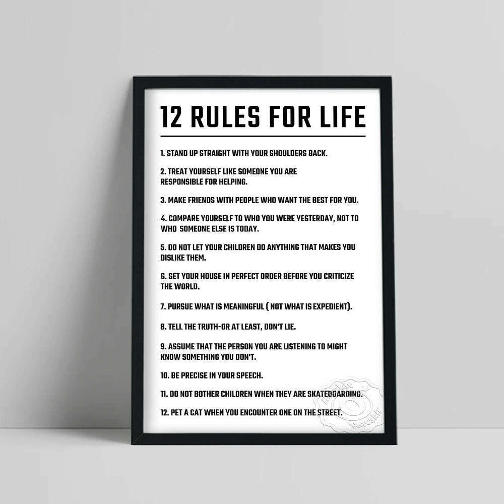 Twelve Rules Of Life Poster, Jordan Peterson 12 Principles Wall Art, Motivational Education Life White Art Prints, Teacher Gift - KIMLUD