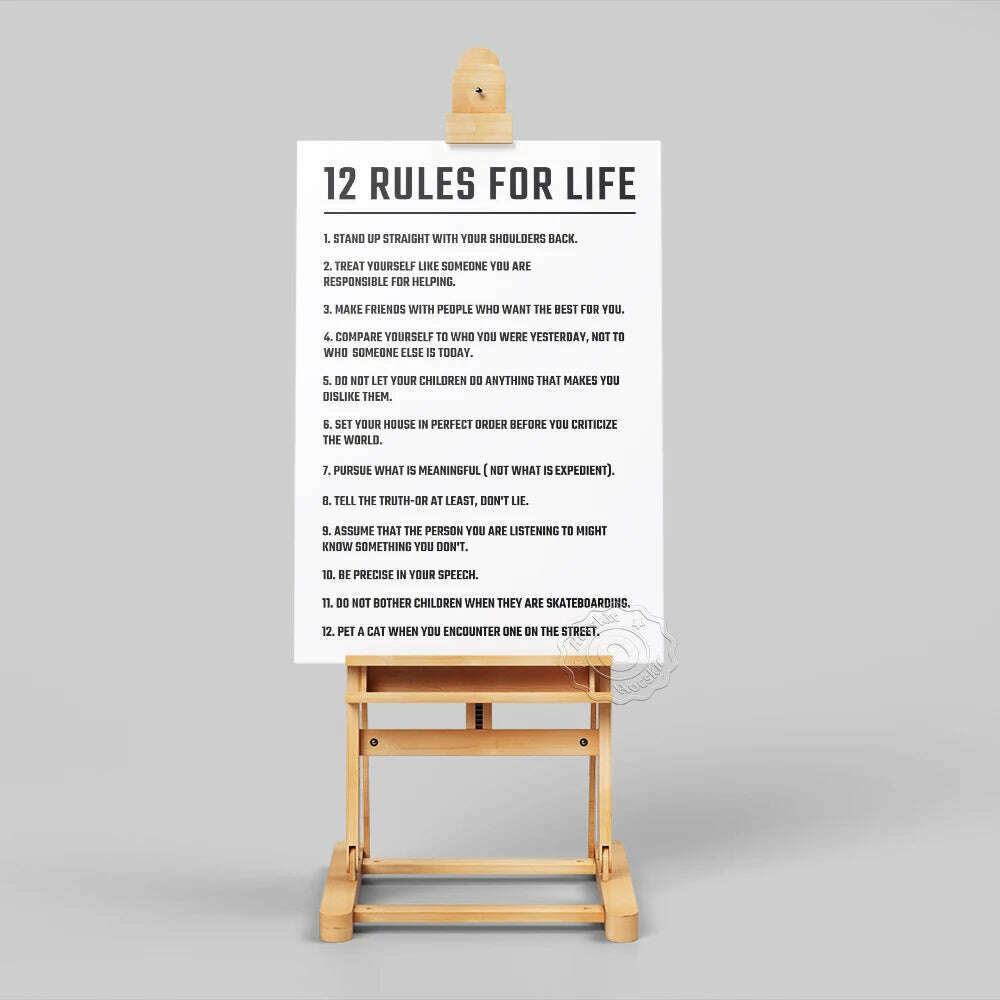 Twelve Rules Of Life Poster, Jordan Peterson 12 Principles Wall Art, Motivational Education Life White Art Prints, Teacher Gift - KIMLUD