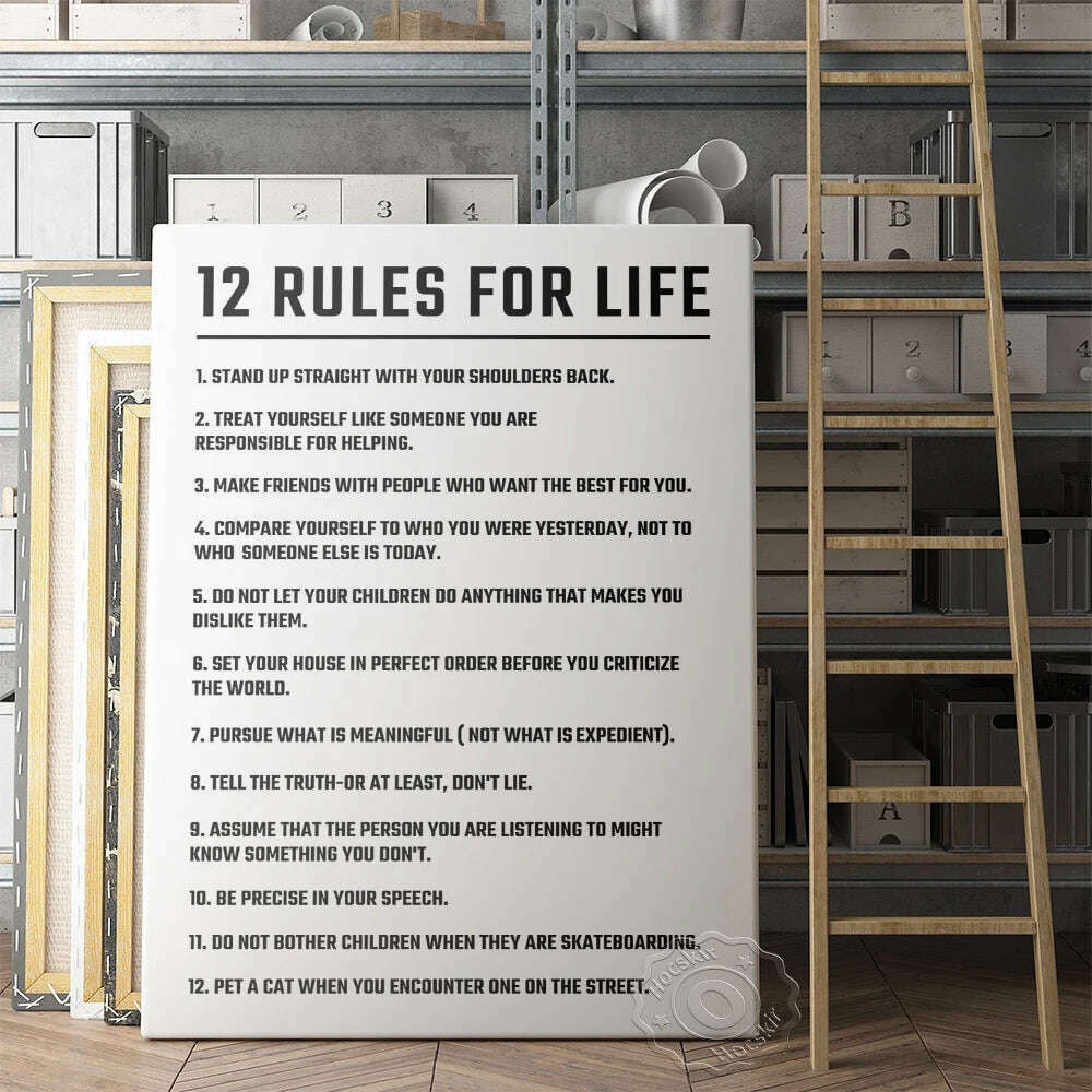 KIMLUD, Twelve Rules Of Life Poster, Jordan Peterson 12 Principles Wall Art, Motivational Education Life White Art Prints, Teacher Gift, KIMLUD Womens Clothes