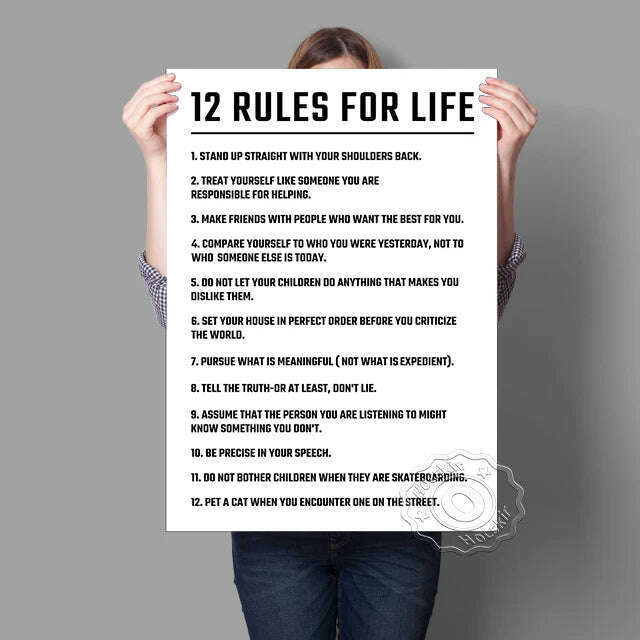 Twelve Rules Of Life Poster, Jordan Peterson 12 Principles Wall Art, Motivational Education Life White Art Prints, Teacher Gift - KIMLUD