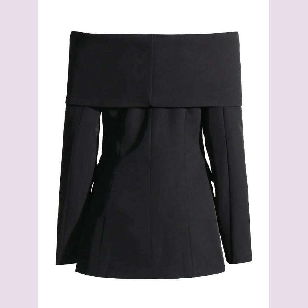 TWOTWINSTYLE Minimalist Solid Slash Neck Blazer For Women Long Sleeve Off Shoulder Straight Blazers Female Clothing New Fashion - KIMLUD