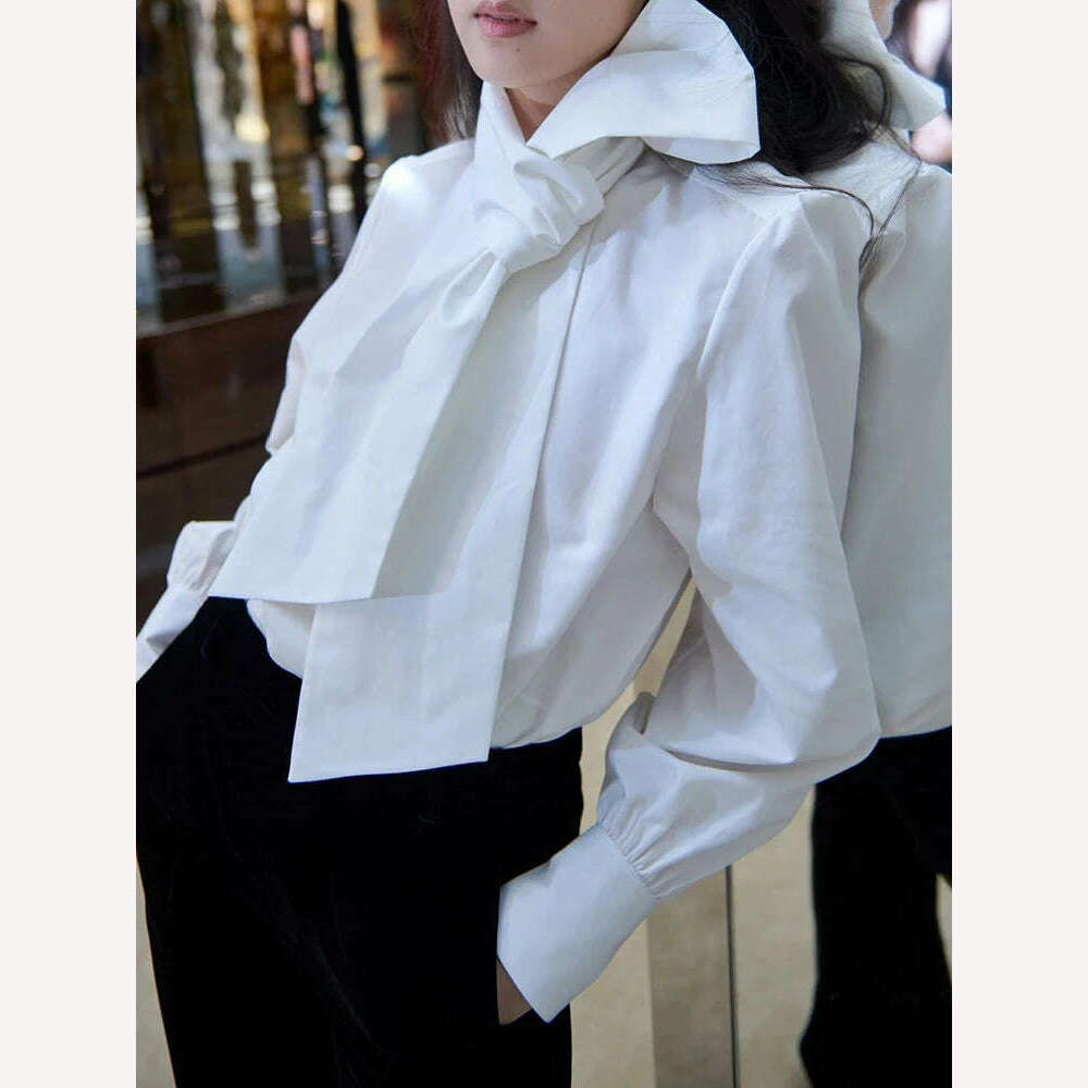 KIMLUD, TWOTWINSTYLE Solid Casual Blouses For Women Irregular Collar Long Sleeves Patchwork Single Button Minimalist Blouse Female 2023, KIMLUD Womens Clothes