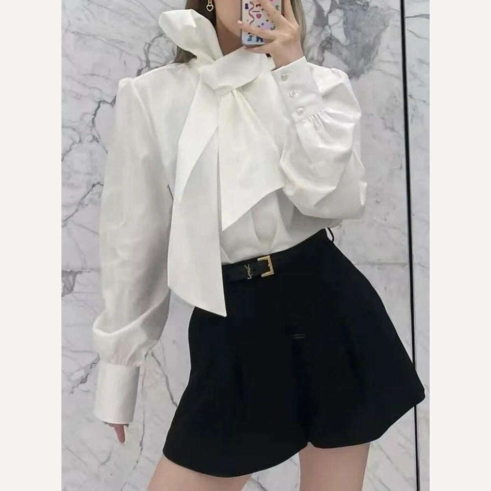 KIMLUD, TWOTWINSTYLE Solid Casual Blouses For Women Irregular Collar Long Sleeves Patchwork Single Button Minimalist Blouse Female 2023, KIMLUD Womens Clothes