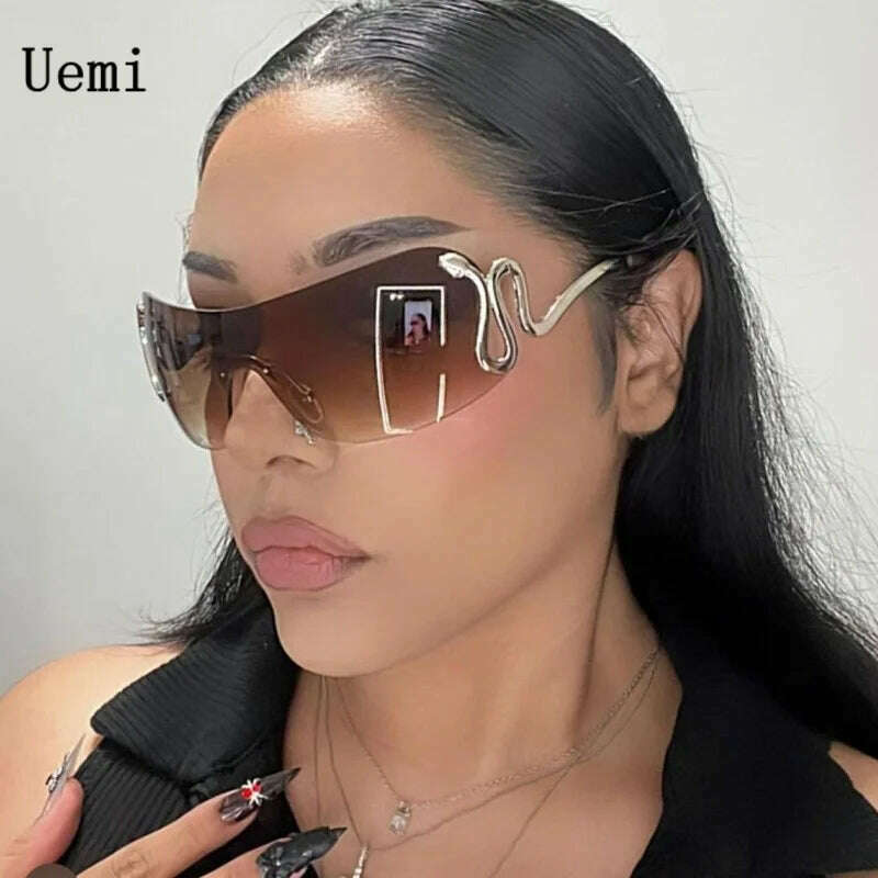 KIMLUD, Uemi New Fashion Rimless Sunglasses For Women Men Luxury Snake Decoration Metal Frame Sun Glasses Shades UV400 Eyeglasses, KIMLUD Womens Clothes