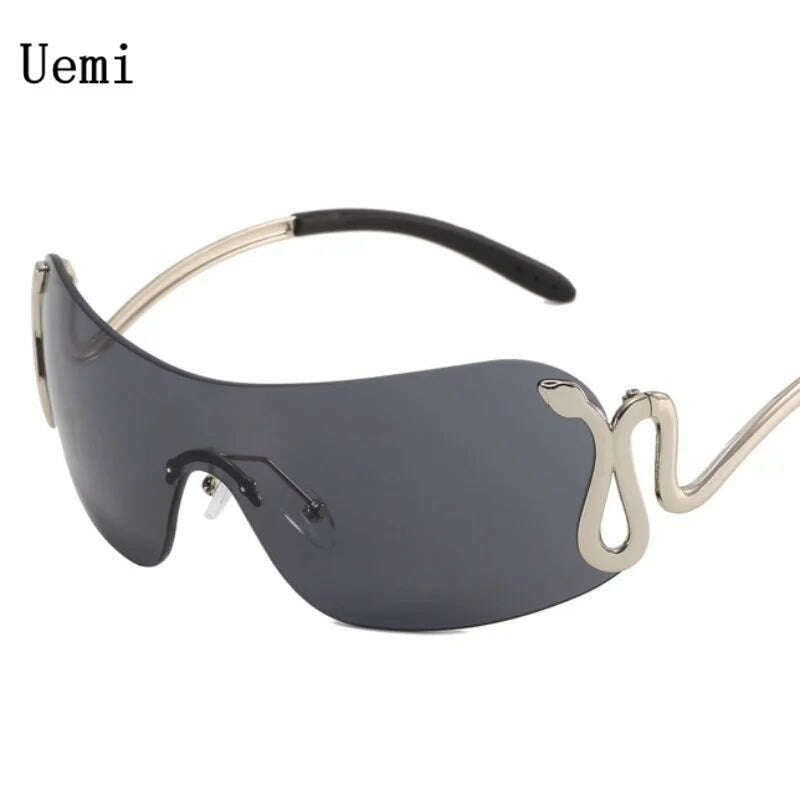 KIMLUD, Uemi New Fashion Rimless Sunglasses For Women Men Luxury Snake Decoration Metal Frame Sun Glasses Shades UV400 Eyeglasses, KIMLUD Womens Clothes