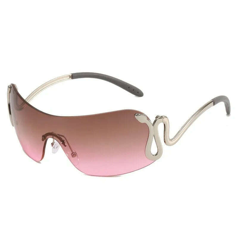 KIMLUD, Uemi New Fashion Rimless Sunglasses For Women Men Luxury Snake Decoration Metal Frame Sun Glasses Shades UV400 Eyeglasses, Silver Tea Pink / As the picture, KIMLUD APPAREL - Womens Clothes