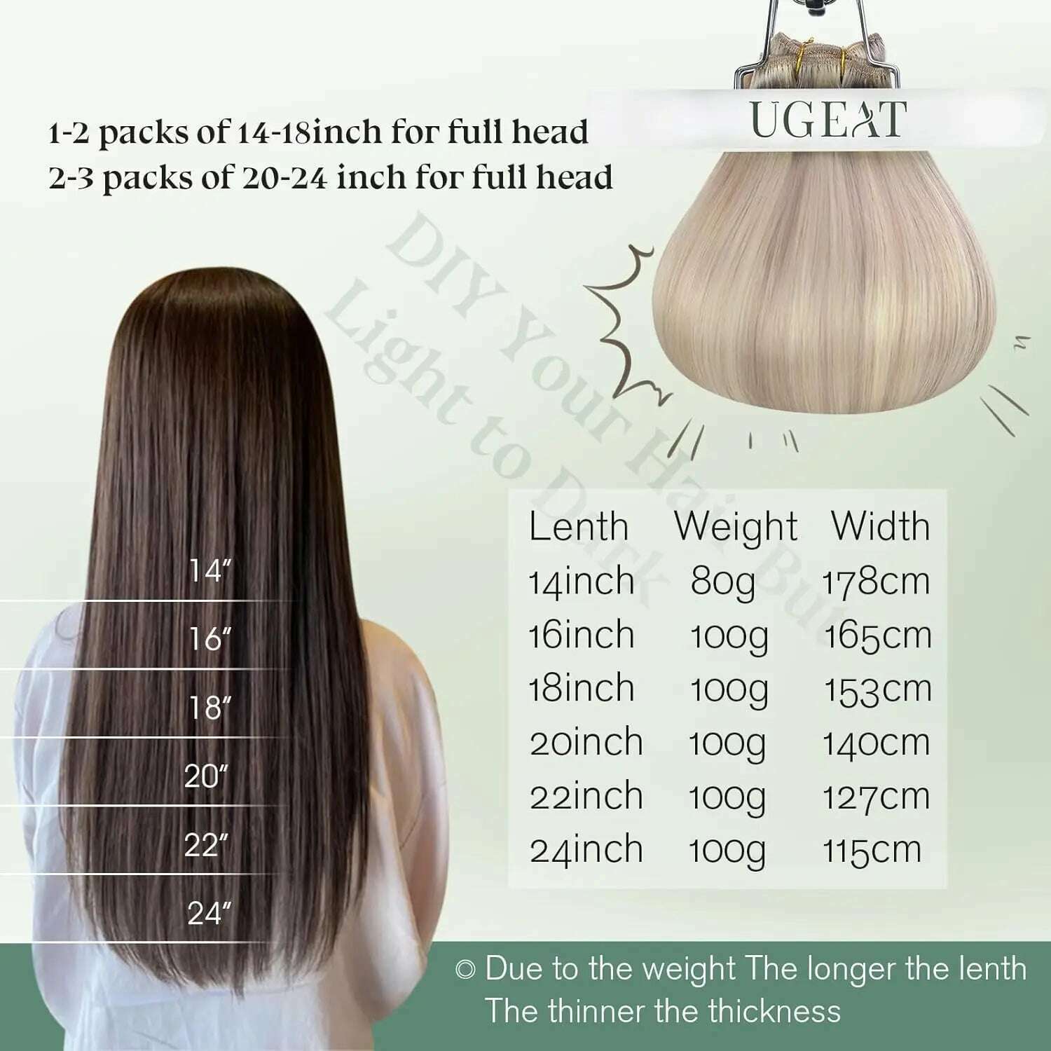 Ugeat Sew in Hair Extensions Human Hair Soft Natural Light Color Hair Bundles for Women Hair Weaves 100G Remy Human Hair - KIMLUD