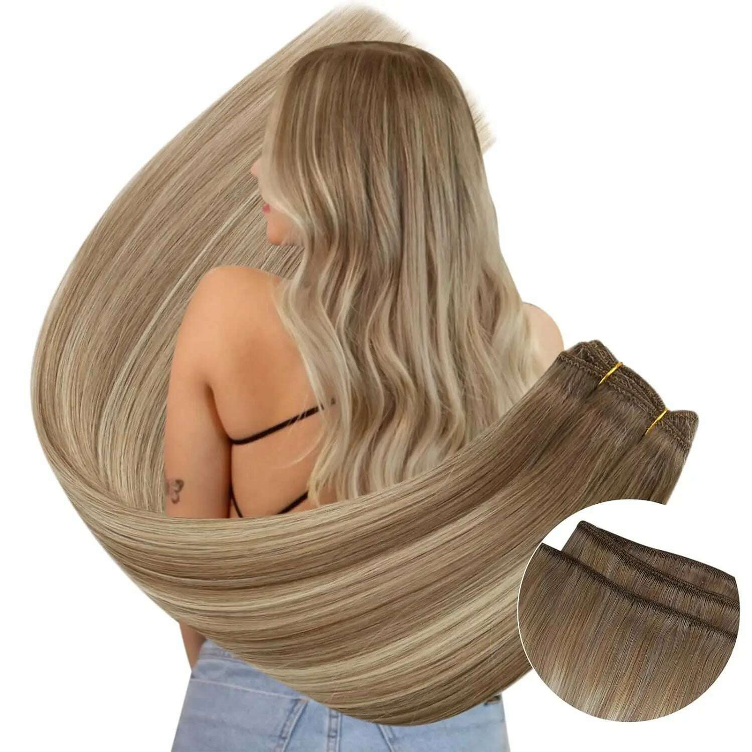 KIMLUD, Ugeat Sew in Hair Extensions Human Hair Soft Natural Light Color Hair Bundles for Women Hair Weaves 100G Remy Human Hair, 9A-60-9A / >=45% / 18 inches 100G | 6 Months+, KIMLUD APPAREL - Womens Clothes