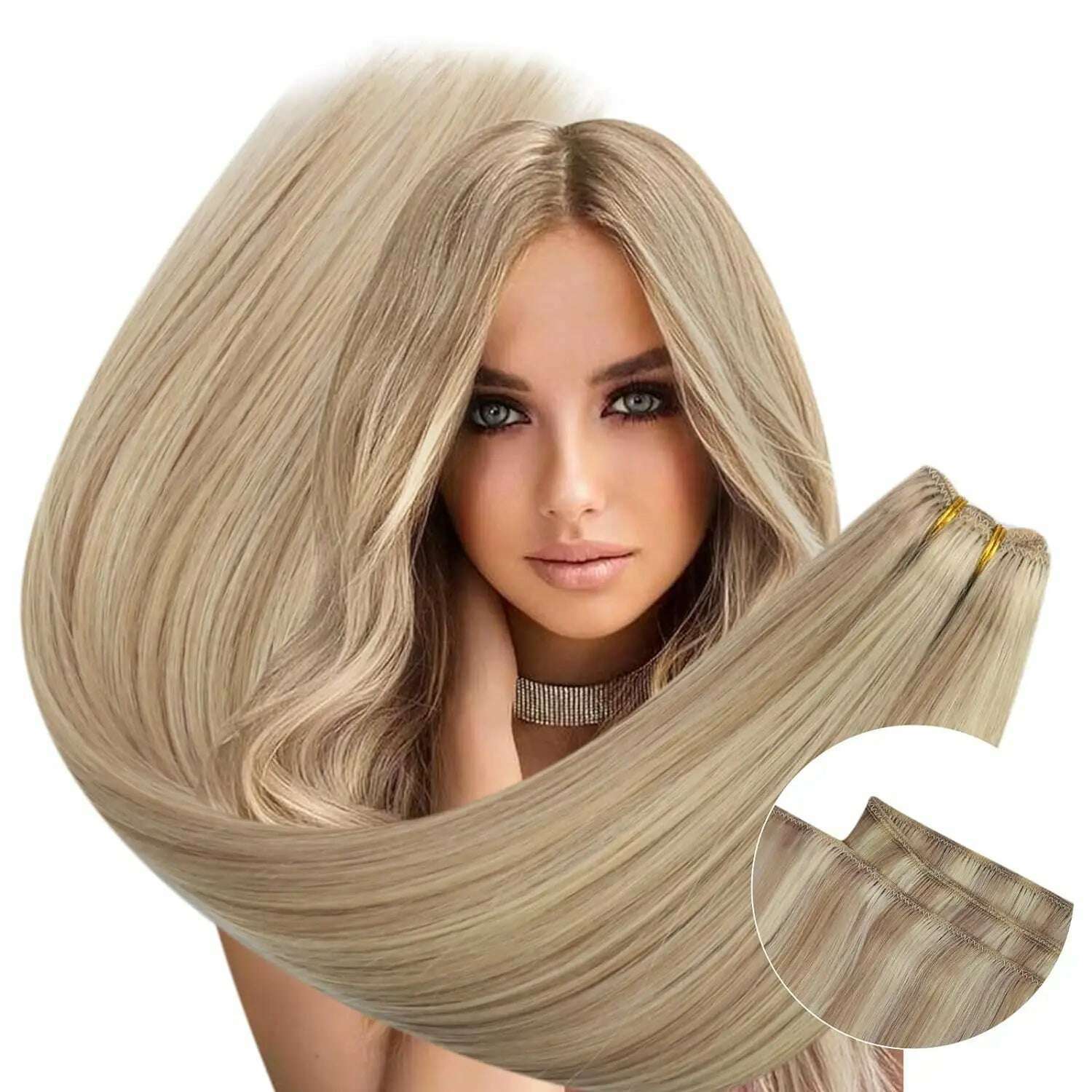 Ugeat Sew in Hair Extensions Human Hair Soft Natural Light Color Hair Bundles for Women Hair Weaves 100G Remy Human Hair - KIMLUD