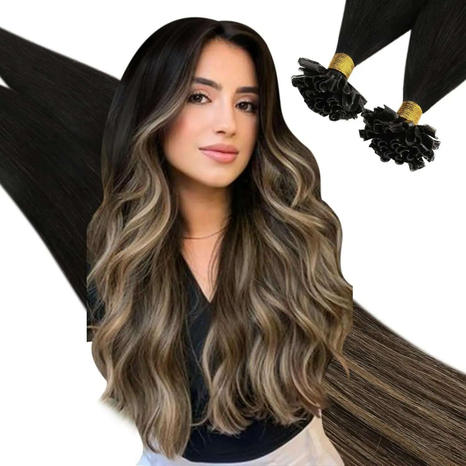 KIMLUD, Ugeat U Tip Hair Extension Human Hair 1g/s Nail U Tip Hair For Women 14-24" Pre Bonded Hair Extensions 50g/100g Keratin Tip Hair, 1B-4-27 / >=45% / 50 Strands | 6 Months With Proper Care | 20inches, KIMLUD APPAREL - Womens Clothes