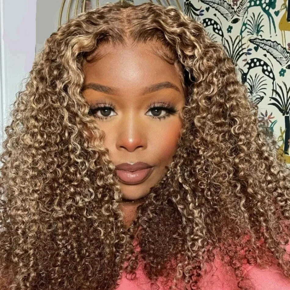 KIMLUD, UNice Hair TL412 Curly Hair 13x4 Lace Front Wigs Blonde Highlight Lace Frontal Wigs Pre Plucked Human Hair Wigs 150% Density, Normal 13x4 Lace / China / 18inches | 150%, KIMLUD APPAREL - Womens Clothes