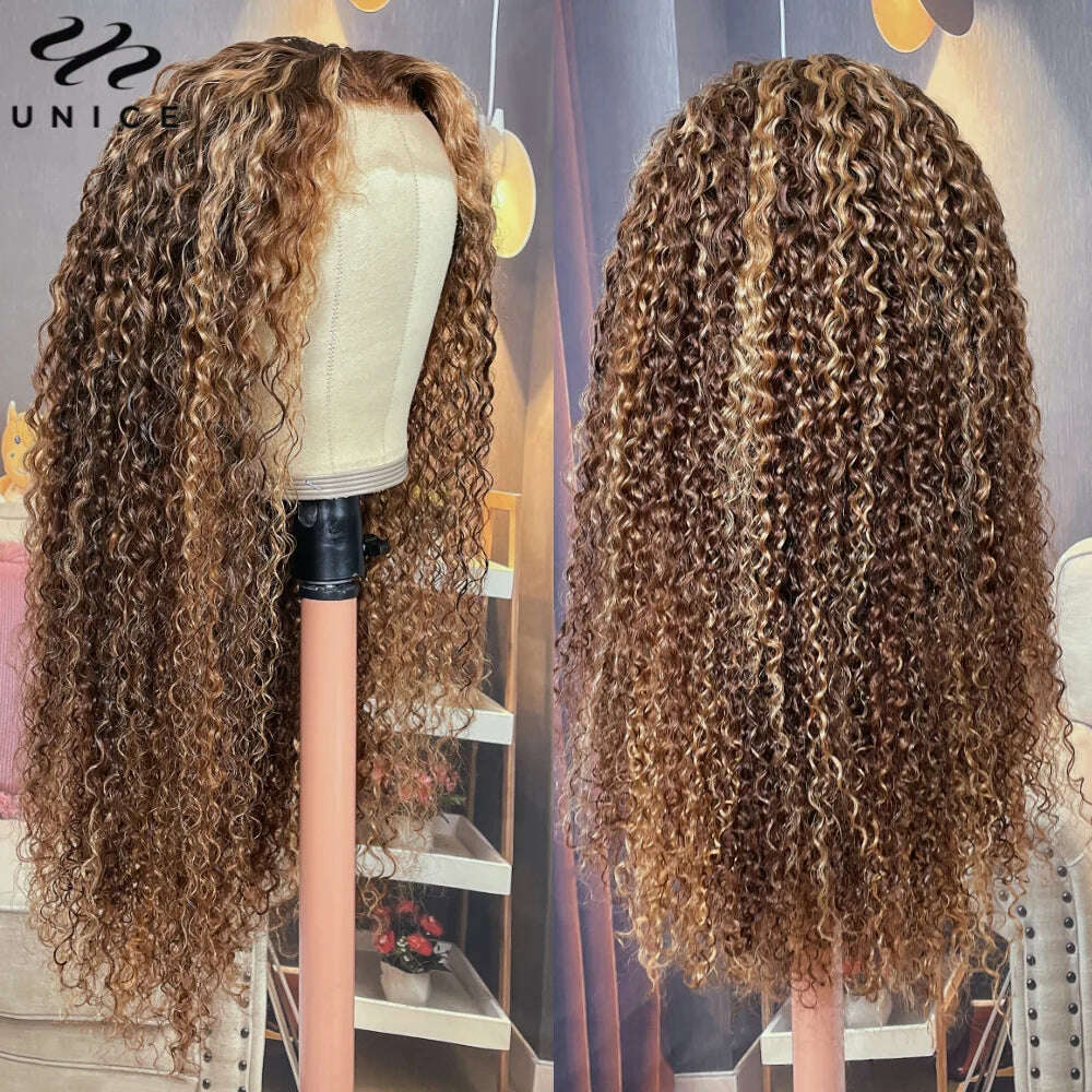 KIMLUD, UNice Hair TL412 Curly Hair 13x4 Lace Front Wigs Blonde Highlight Lace Frontal Wigs Pre Plucked Human Hair Wigs 150% Density, KIMLUD Womens Clothes