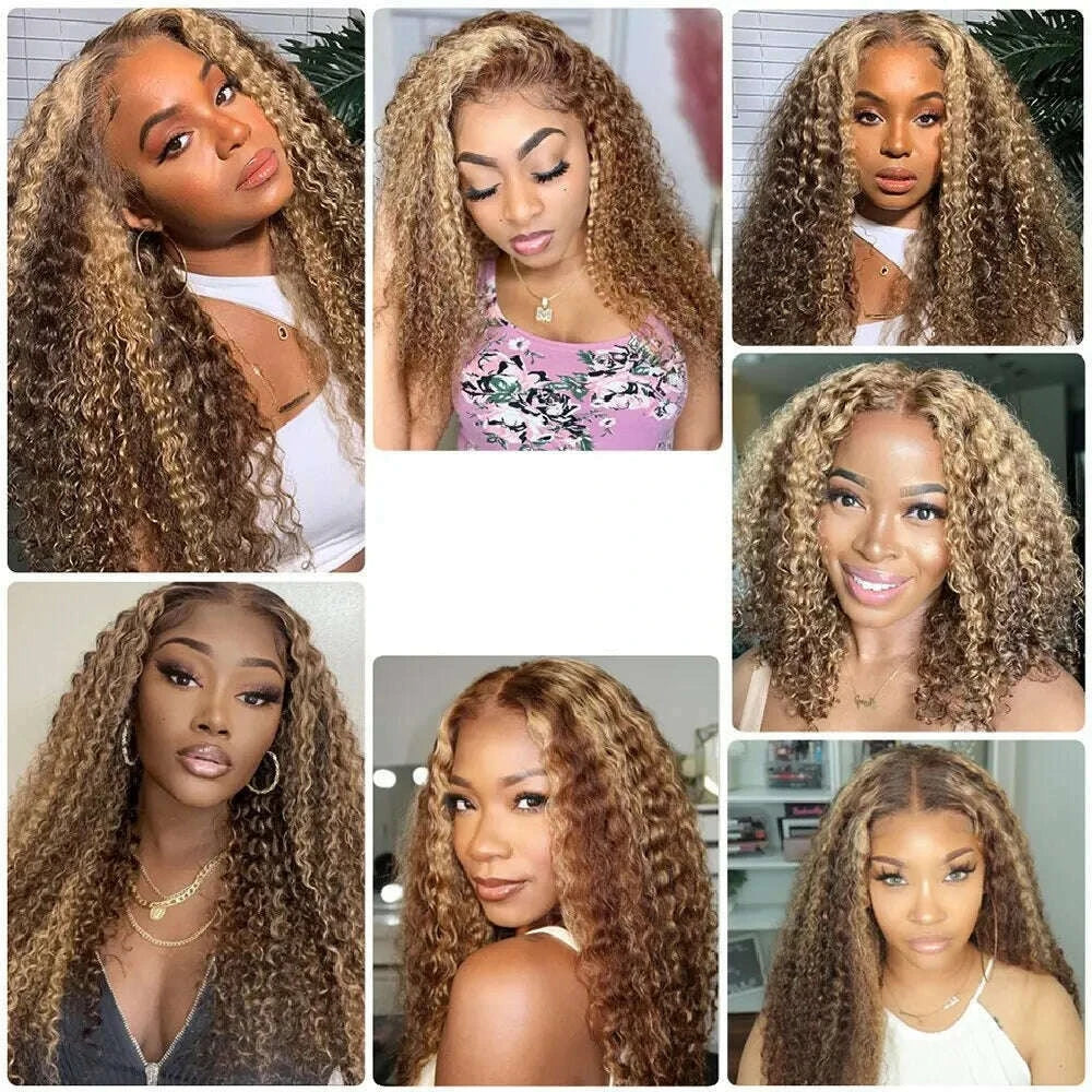 KIMLUD, UNice Hair TL412 Curly Hair 13x4 Lace Front Wigs Blonde Highlight Lace Frontal Wigs Pre Plucked Human Hair Wigs 150% Density, KIMLUD Womens Clothes