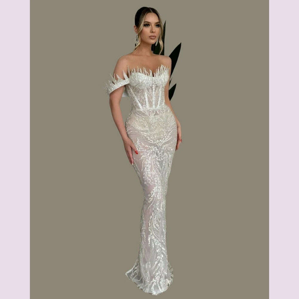 KIMLUD, Unique Design Off Shoulder Party Dress Corset Mermaid Beaded Long Celebrity Dresses Elegant 2023 Evening Event Gowns Custom Made, KIMLUD Womens Clothes