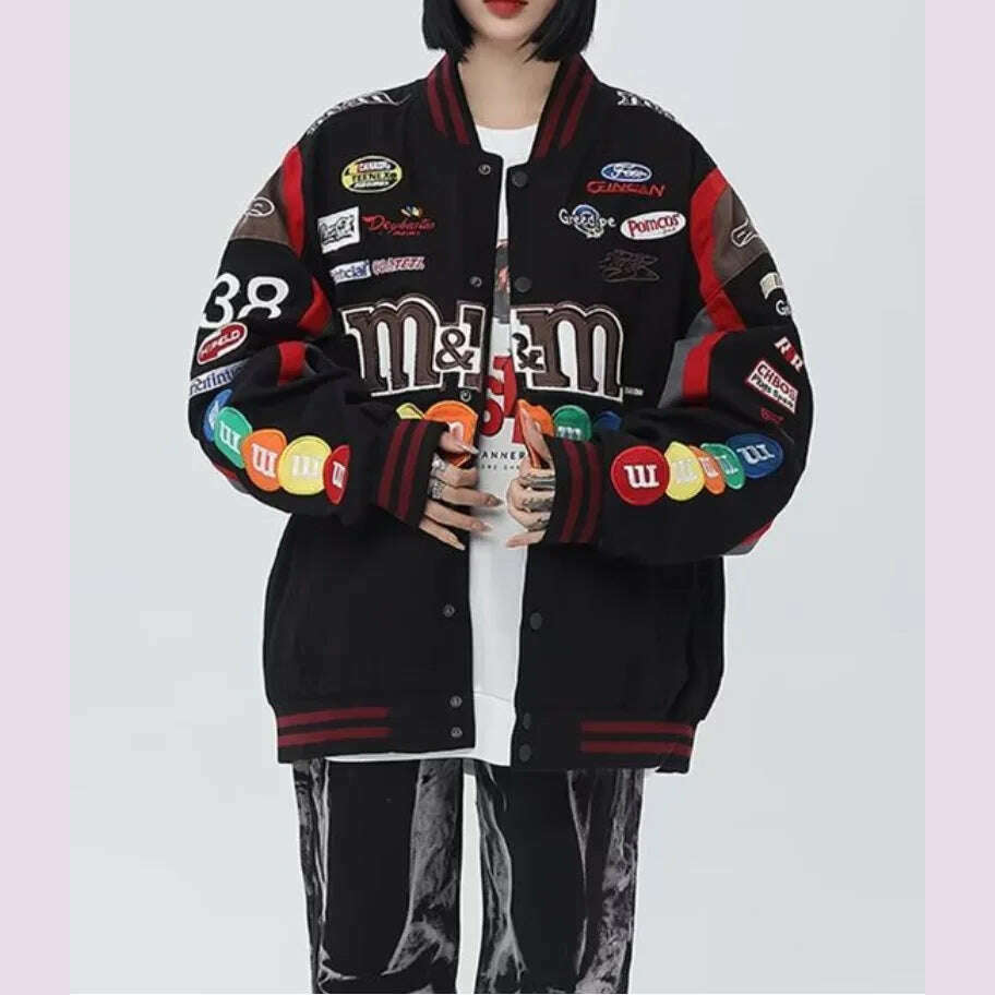 KIMLUD, Unisex American Bombers Coat Spring Autumn Hip Hop High Street Stand Collar Bomber Varsity Racing Woman Jacket Long Sleeve Coats, KIMLUD Womens Clothes