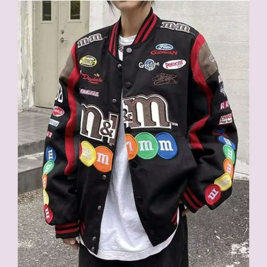 KIMLUD, Unisex American Bombers Coat Spring Autumn Hip Hop High Street Stand Collar Bomber Varsity Racing Woman Jacket Long Sleeve Coats, KIMLUD Womens Clothes