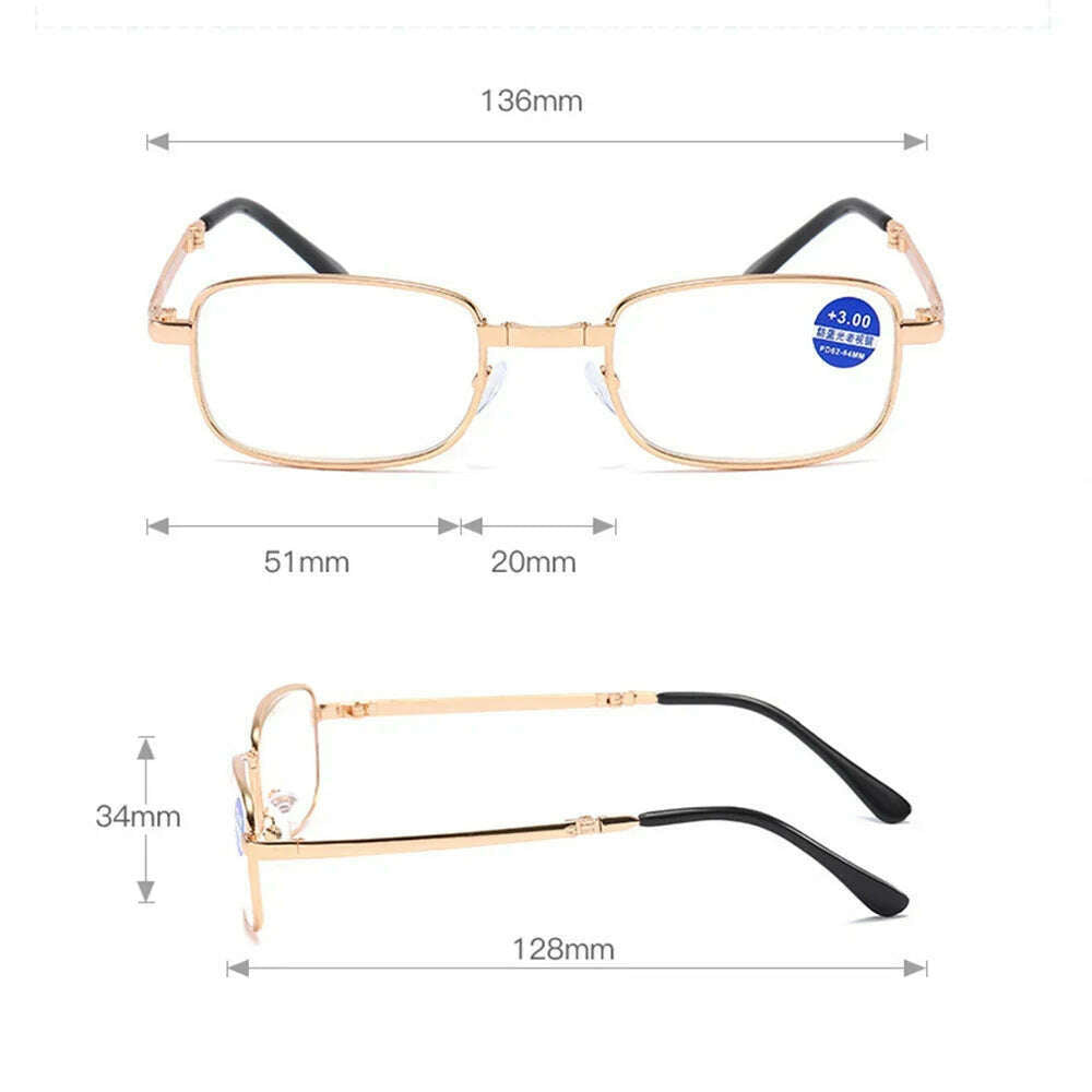 KIMLUD, Unisex Foldable Reading Glasses Folding Presbyopia Men Women Metal Retro Computer Reading Glasses With Case 1.0 1.5 2.0 2.5 3.0, KIMLUD Womens Clothes