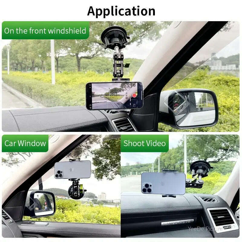 Universal Metal Phone Clamp Holder in Car Ball Head Bracket Suction Cup Mount 360 Rotate Stand for iPhone Samsung Xiaomi Clip - KIMLUD