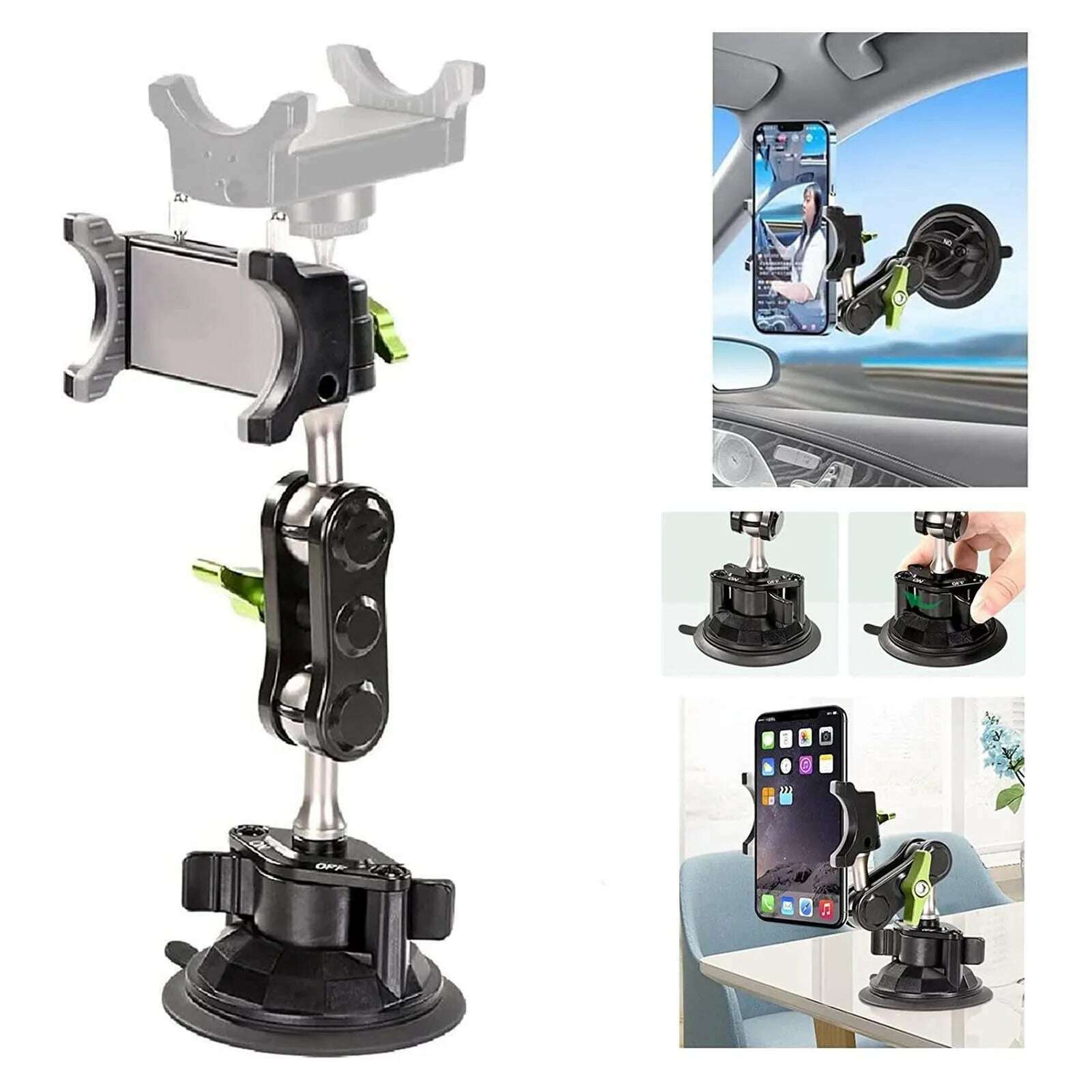 Universal Metal Phone Clamp Holder in Car Ball Head Bracket Suction Cup Mount 360 Rotate Stand for iPhone Samsung Xiaomi Clip - KIMLUD