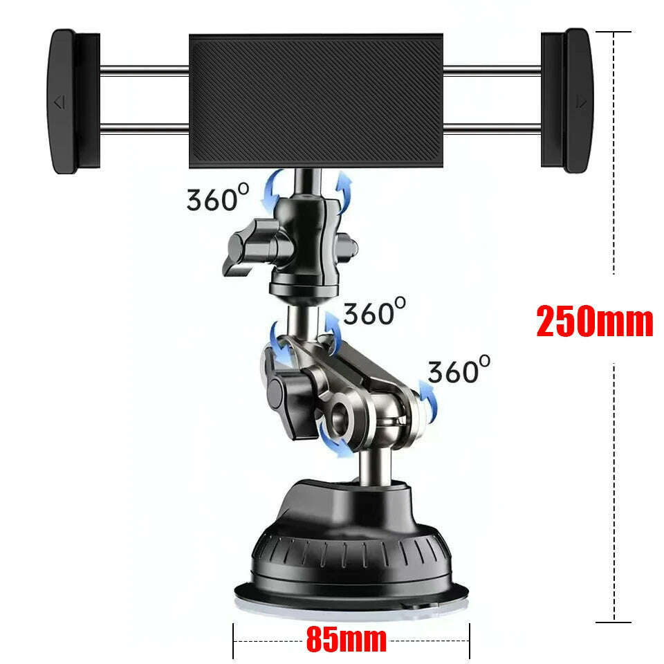 KIMLUD, Universal Metal Tablet Phone Holder in Car Ball Head Bracket Suction Cup Mount 360 Rotation Stand for iPad 12.9" Samsung Xiaomi, Black, KIMLUD APPAREL - Womens Clothes