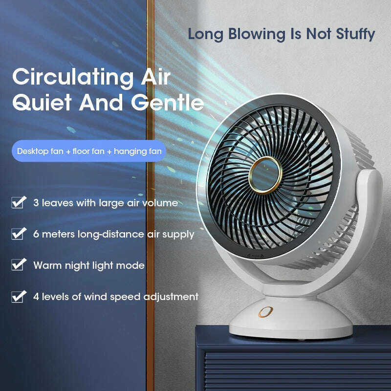 USB Air Circulation Electric Fan Non Rechargeable Table Desktop Portable Wall Mounted 360 Degree Rotation with Light for Home - KIMLUD