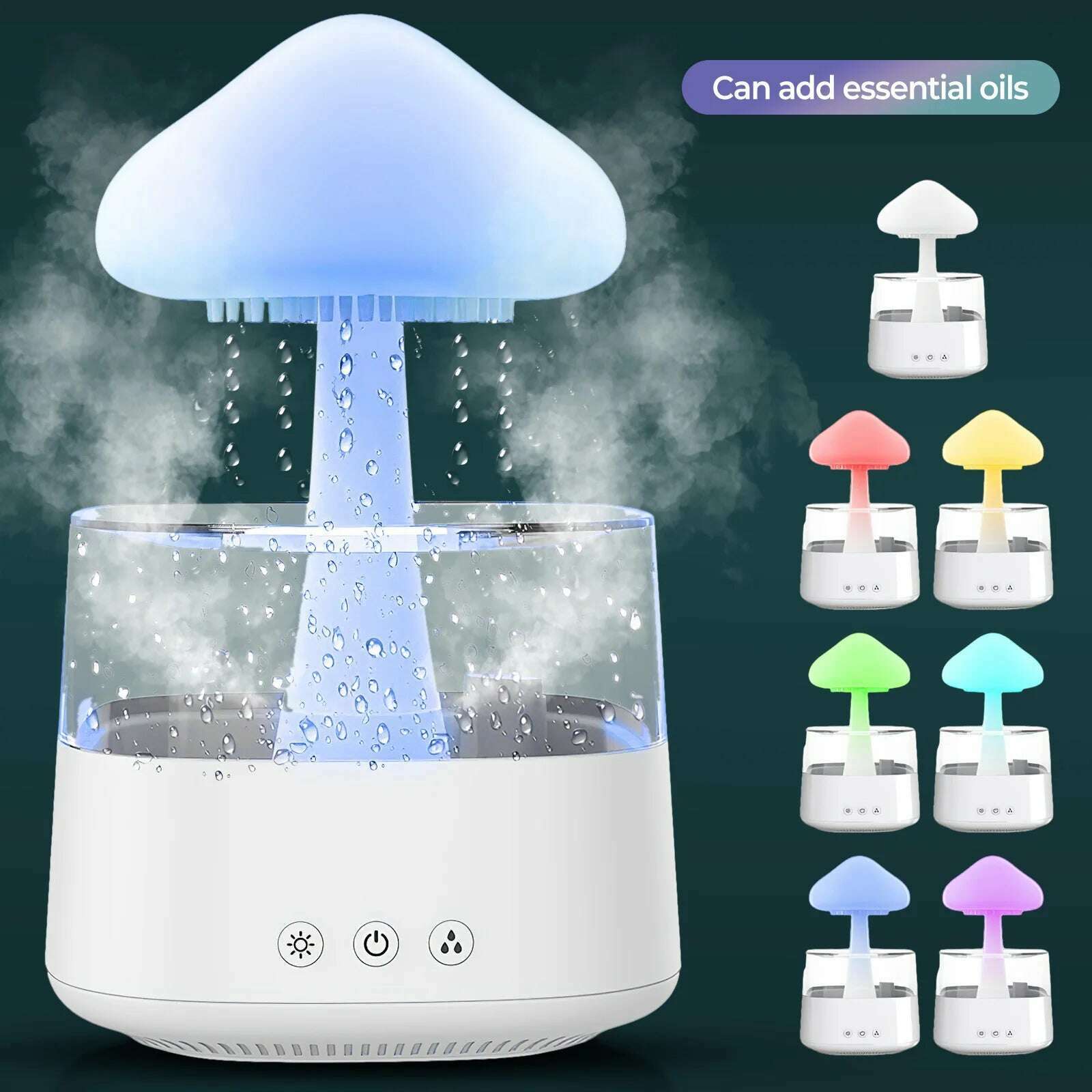 KIMLUD, USB Colorful Night Lights Air Humidifier Mushroom Rain Aroma Diffuser Rain Cloud Smell Distributor Relax Water Drops Sounds, KIMLUD Womens Clothes