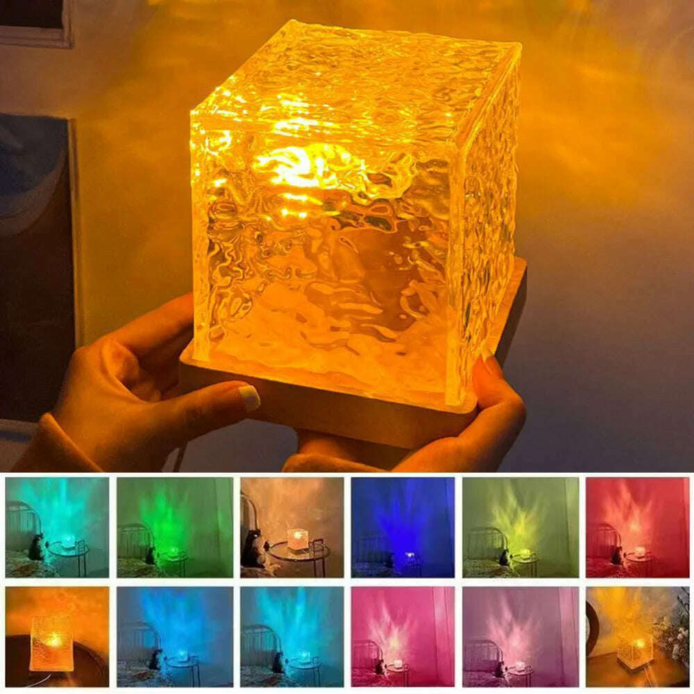 KIMLUD, USB Crystal Lamp Water Ripple Projector Night Light Square Atmosphere Lamp Remote Control Sunset Light RGB Home Decorative Light, Default Title, KIMLUD APPAREL - Womens Clothes