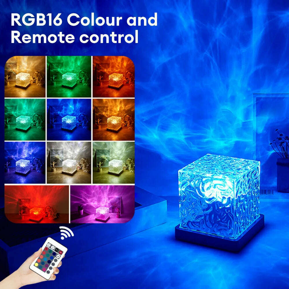 KIMLUD, USB Crystal Lamp Water Ripple Projector Night Light Square Atmosphere Lamp Remote Control Sunset Light RGB Home Decorative Light, KIMLUD Womens Clothes