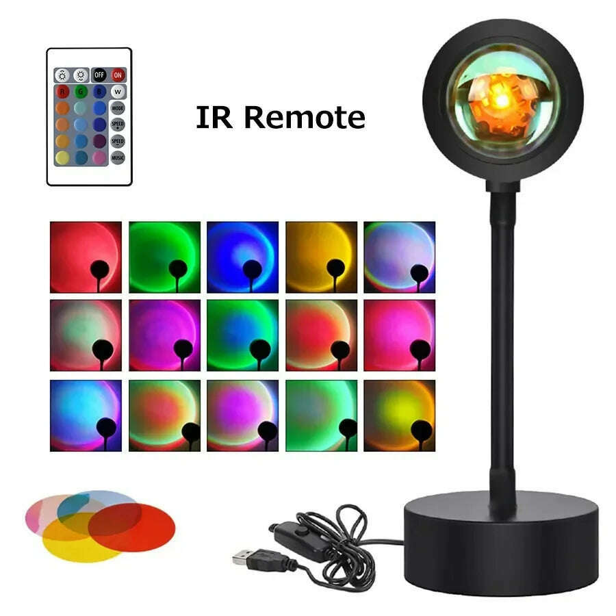 KIMLUD, USB LED Projector Night Lights RGB Sunset Atmosphere Night Lamp With Remote For Bedroom Broadcast Photography Background Decor, KIMLUD Womens Clothes