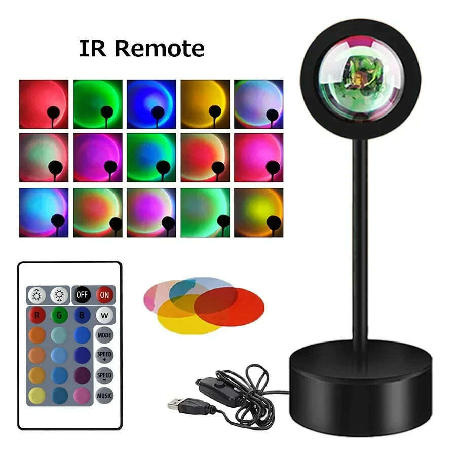 KIMLUD, USB LED Projector Night Lights RGB Sunset Atmosphere Night Lamp With Remote For Bedroom Broadcast Photography Background Decor, With IR Remote, KIMLUD APPAREL - Womens Clothes