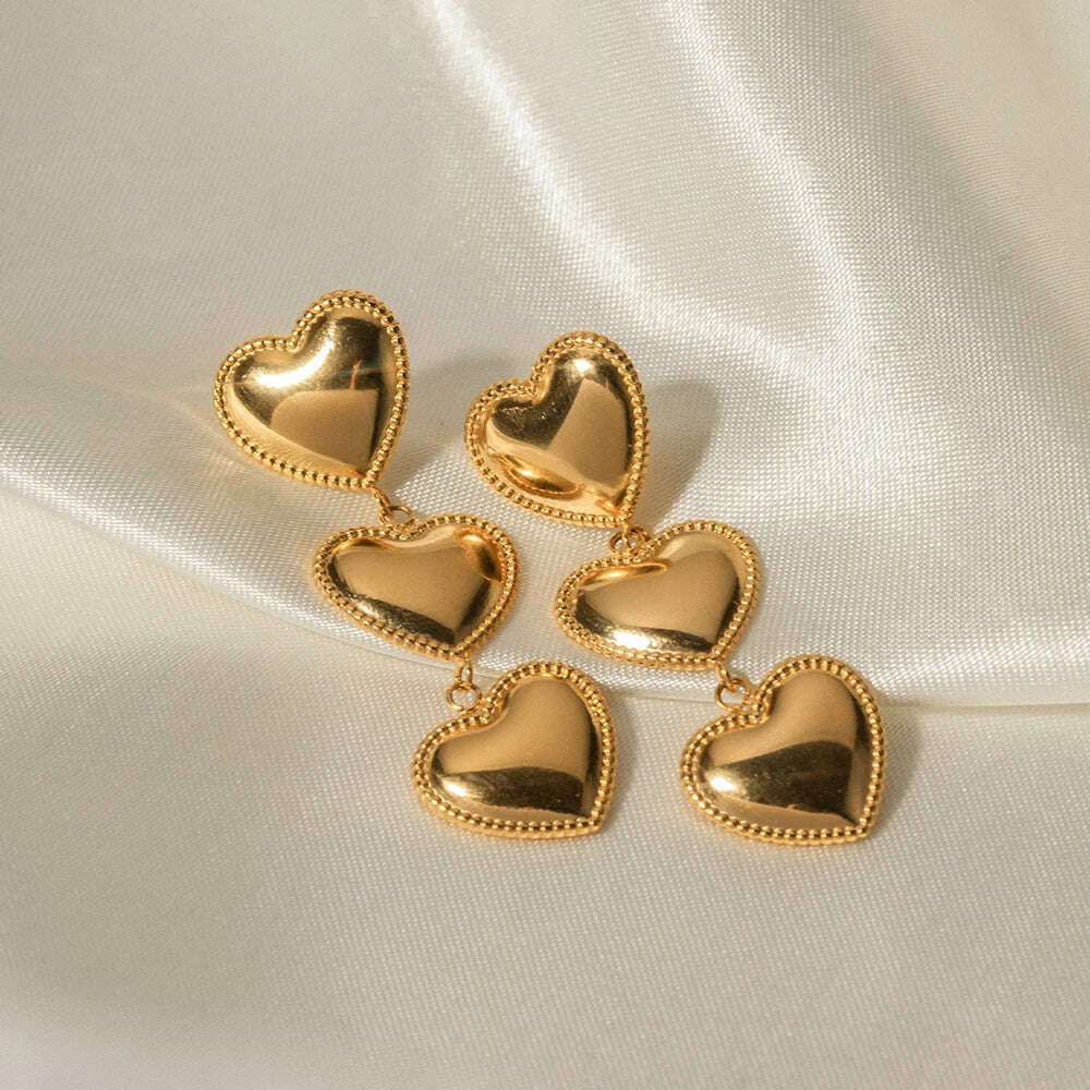 KIMLUD, Uworld Elegant Statement Stainless Steel 18k Gold Plated Heart Earrings Love Themed Valentines Day Jewelry Gift aretes de, KIMLUD Womens Clothes