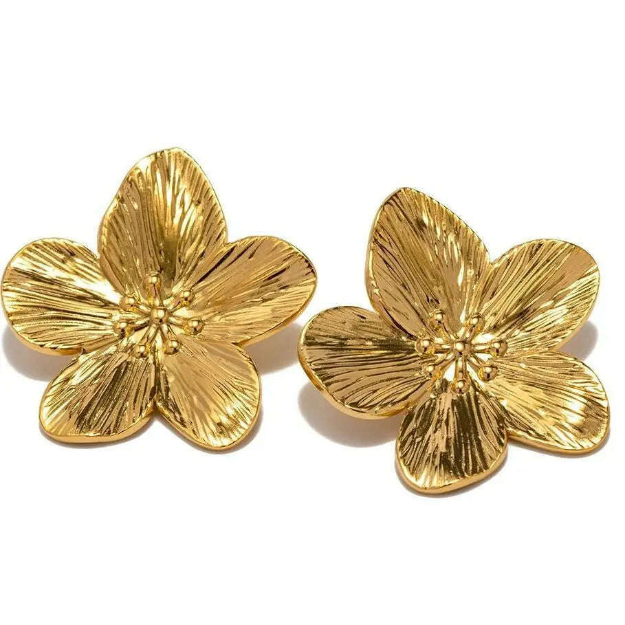 KIMLUD, Uworld Hypoallergenic Stylish Vintage Flower Stud Earrings Premium 18k Gold Plated Stainless Steel For Women Party сережки женск, KIMLUD Womens Clothes