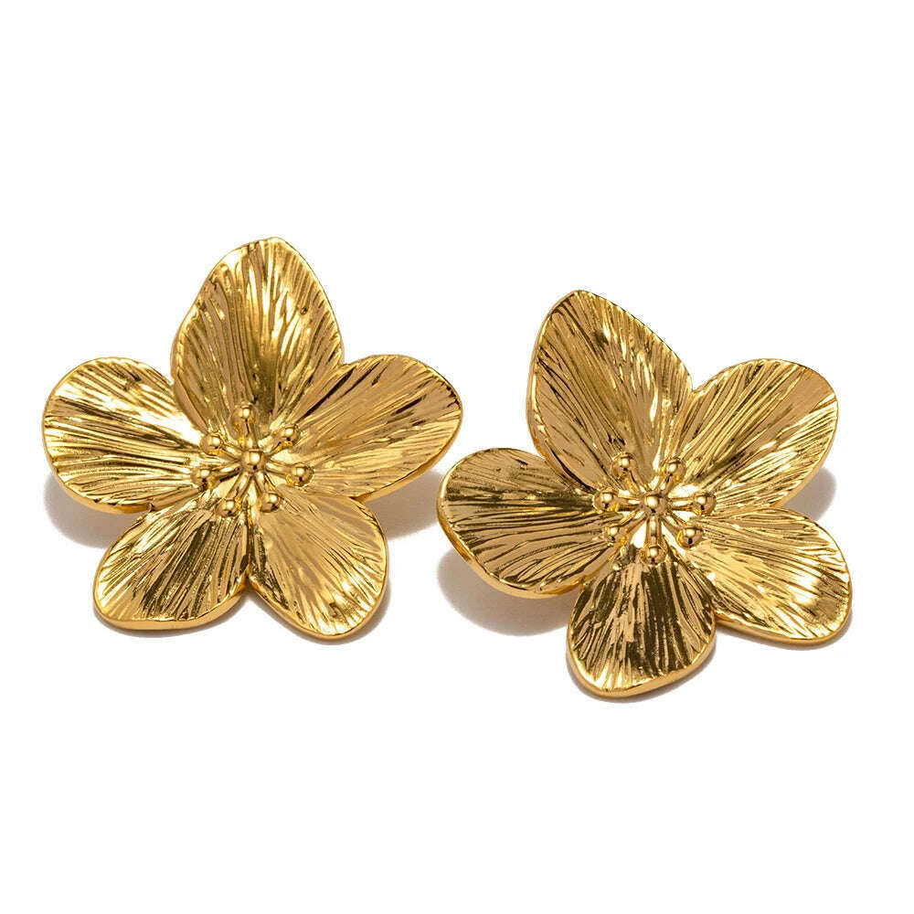 KIMLUD, Uworld Hypoallergenic Stylish Vintage Flower Stud Earrings Premium 18k Gold Plated Stainless Steel For Women Party сережки женск, JDE2302103, KIMLUD APPAREL - Womens Clothes