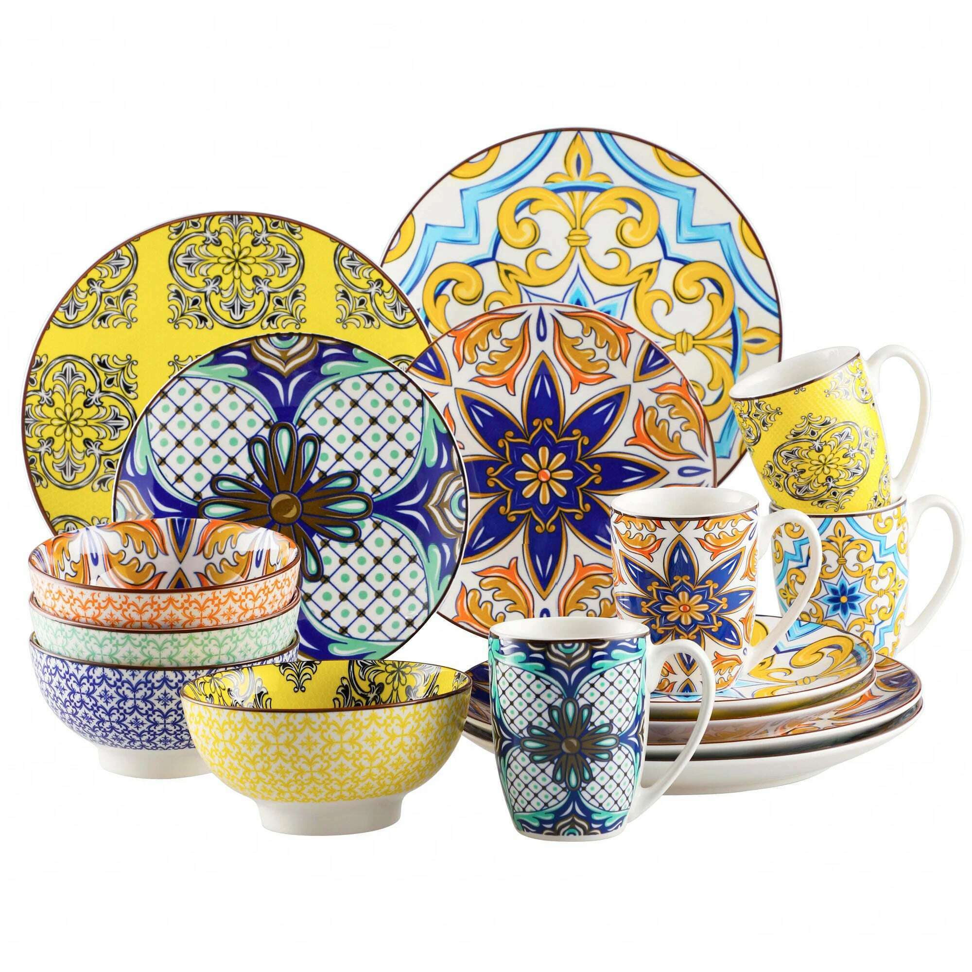 KIMLUD, VANCASSO 16/32/48-Piece Jasmin Pattern Porcelain Tableware Dinnerware Dinner Set with Dinner Plate,Dessert Plate,Bowl,Mug Set, 16-Piece / United Kingdom, KIMLUD APPAREL - Womens Clothes