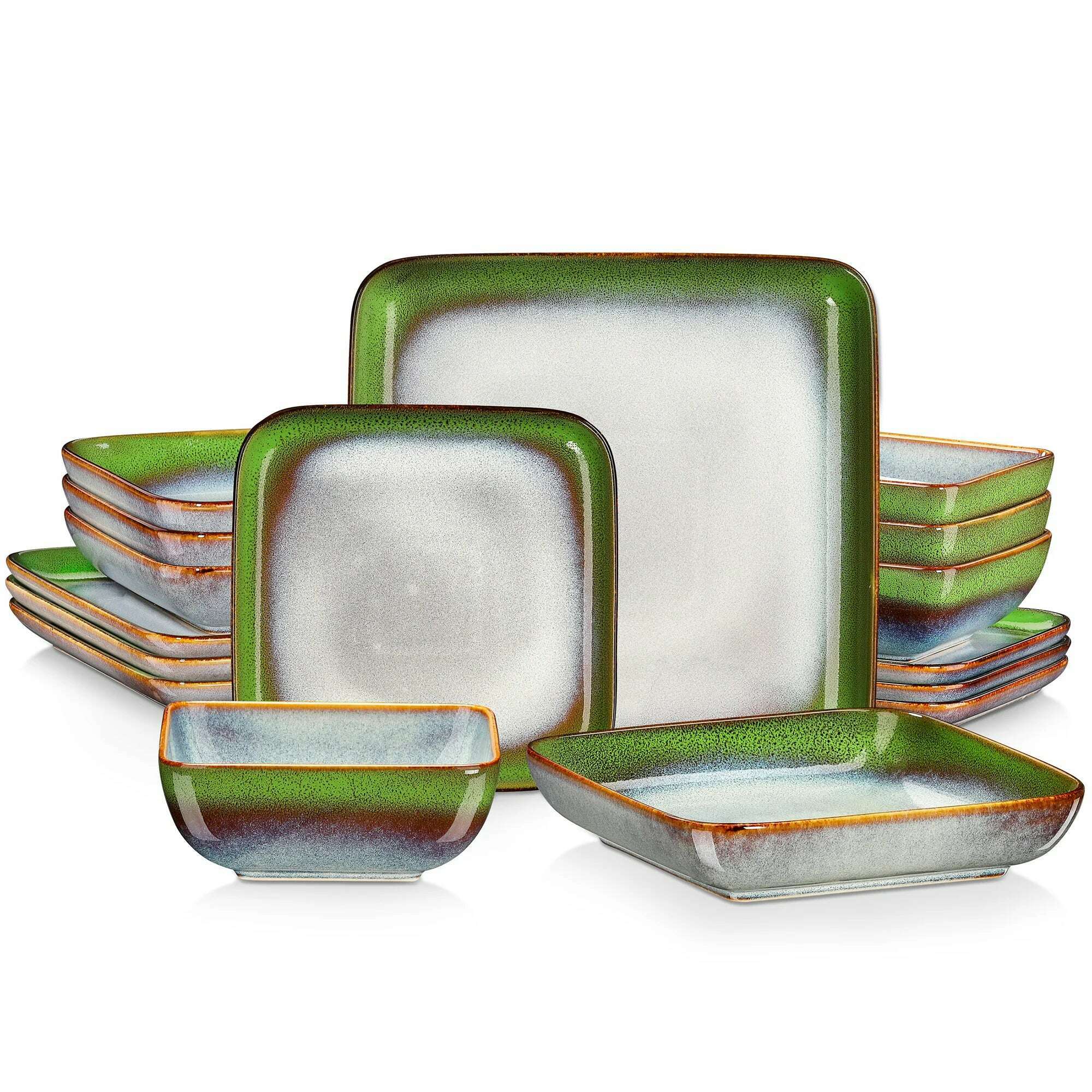 KIMLUD, Vancasso Stern Dinner Set Green Square Kiln Change Glaze Tableware 16 Piece Kitchen Dinnerware Ceramic Crockery Set for 4 Person, MIX-COLOR-16-PIECE / GERMANY, KIMLUD APPAREL - Womens Clothes