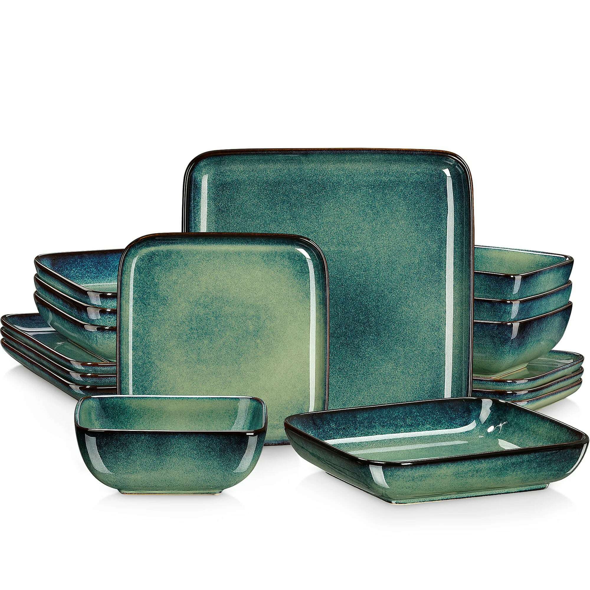 KIMLUD, Vancasso Stern Dinner Set Green Square Kiln Change Glaze Tableware 16 Piece Kitchen Dinnerware Ceramic Crockery Set for 4 Person, GREEN-16-PIECE / Poland, KIMLUD APPAREL - Womens Clothes